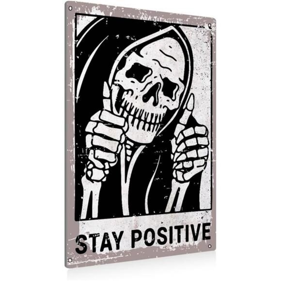 Vintage Stay Positive Skull Sign Metal Tin Sign Wall Décor Funny - Picture 1 of 6